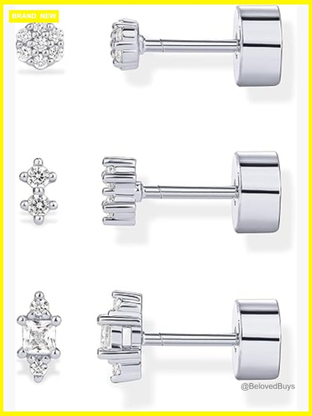 14K Gold Plated Sterling Silver Stud Earrings Pack, Flat Back, Hypoallergenic